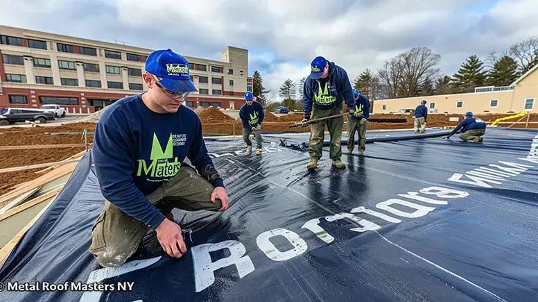 Metal roof master roofer working on a residential metal roof