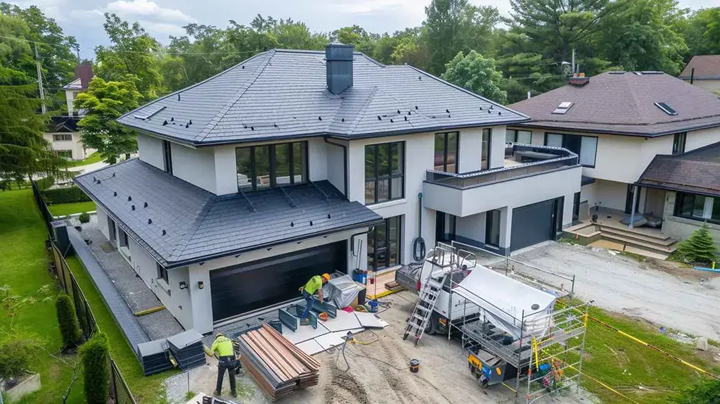 another high angle view showing Brooklyn residential roofs
