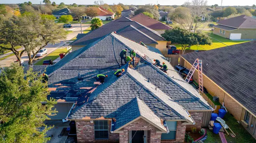 high angle view showing Brooklyn residential roofs