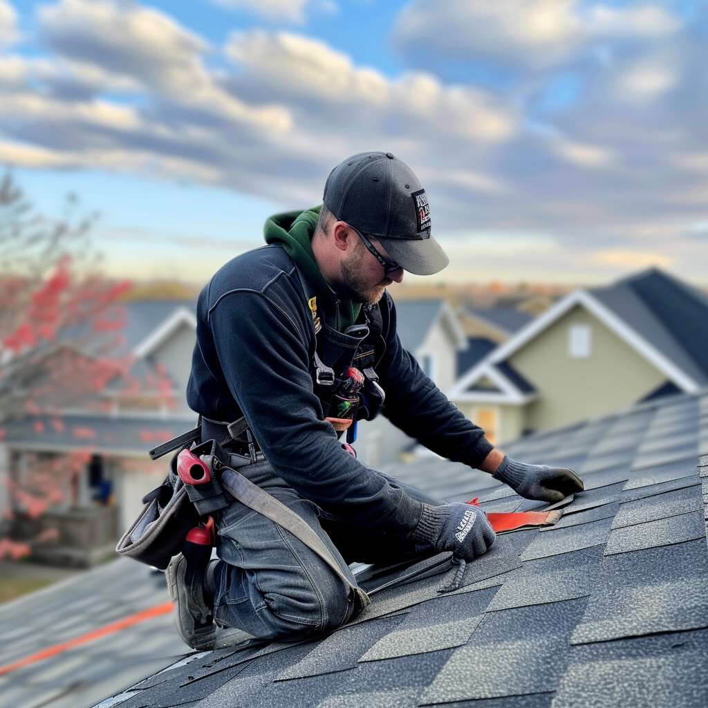 Metal roof master roofer doing work on a residential roof