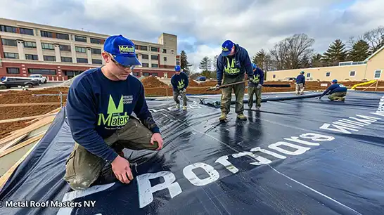 Metal roof master roofer working on a residential metal roofing